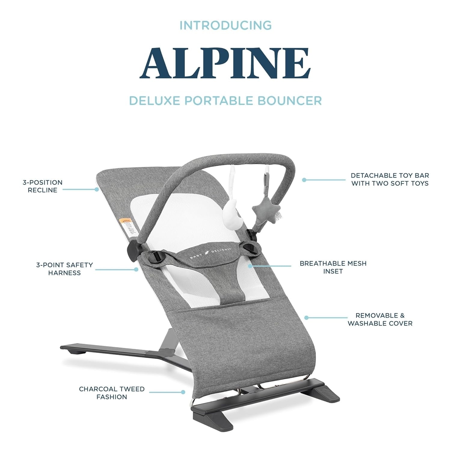 Baby Delight Alpine Deluxe Portable Baby Bouncer, for Infants 0-6 Months