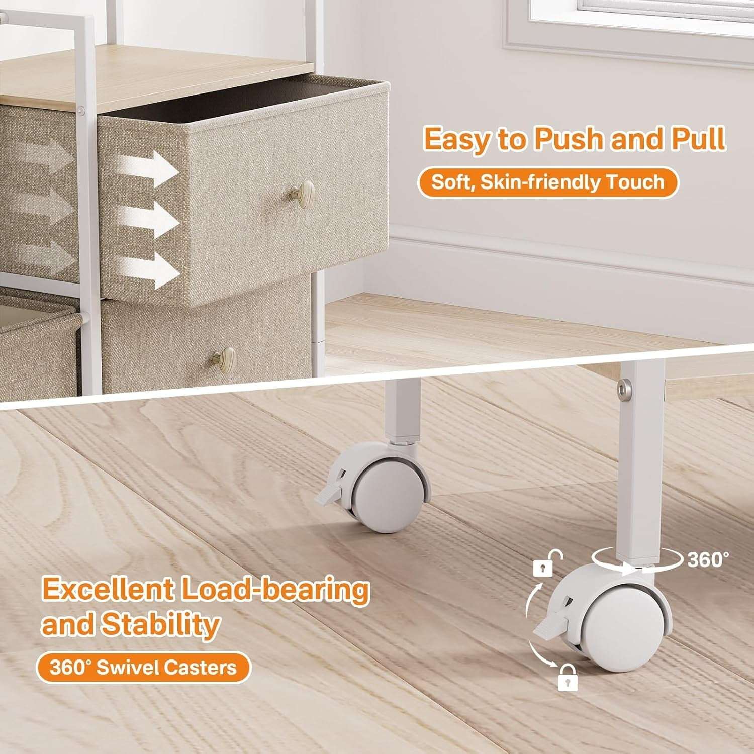 Baby Diaper Organizer and Storage Cart - 3 Tiers with Dividers and Drawers for Nursery, Bedroom, Changing Table and Crib