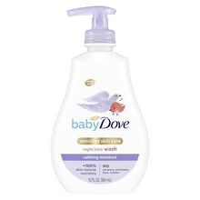 babyDove night time wash bottle with pump, calming moisture for sensitive skin, 13 fl oz