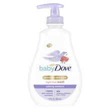 Baby Dove night time wash with pump, white bottle for sensitive skin care