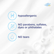 Hypoallergenic wash label showing no parabens, sulfates, dyes, or phthalates