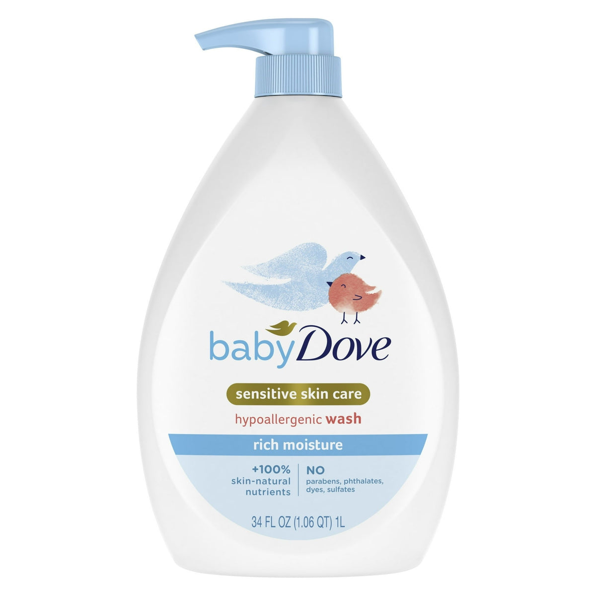 Baby Dove Sensitive Liquid Body Wash Rich Moisture, Delicate Scent, Hypoallergenic, 34 oz