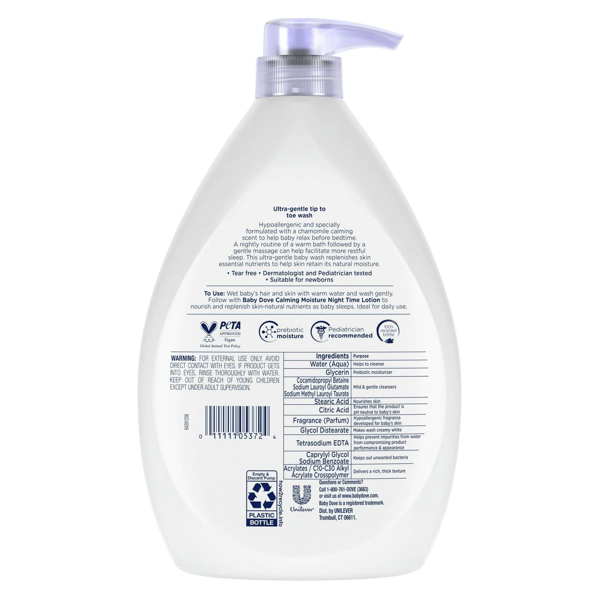 Baby Dove Sensitive Skin Body Wash Calming Moisture Hypoallergenic & Tear-Free, 34 oz