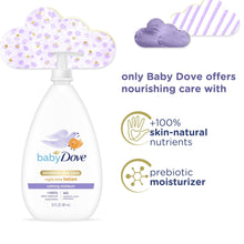 Baby Dove lotion bottle with prebiotic moisturizer and +100% skin-natural nutrients
