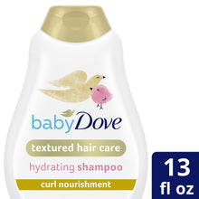 Baby Dove textured hair care hydrating shampoo bottle, 13 fl oz, gold cap