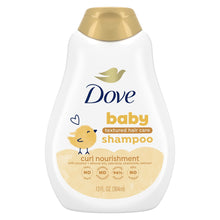 Dove baby textured hair care shampoo bottle, curl nourishment, gold cap