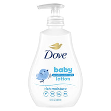 Baby Dove baby sensitive skin care lotion bottle with pump, rich moisture.