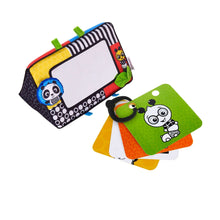 Baby soft book and learning cards with panda characters and bold patterns
