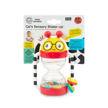 Baby activity rattle in retail packaging, face design with clear shaker tube and beads
