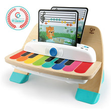 Wooden touch piano baby toy with colorful keys and blue center button