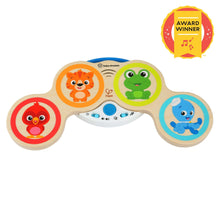 Wooden touch drum toy with animal faces and colorful buttons