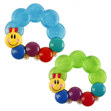 Colorful caterpillar teether rattle with bead rings and smiling face