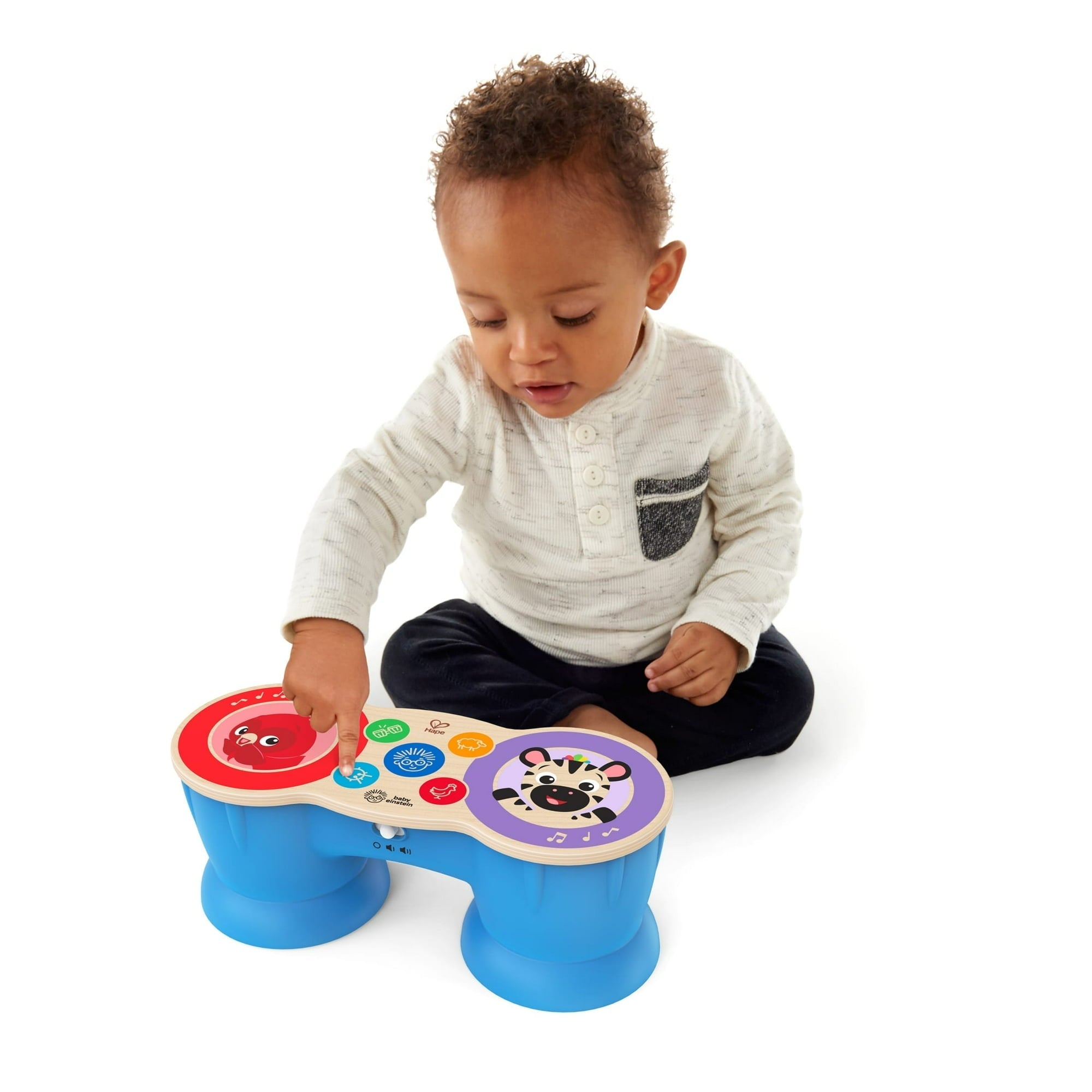 Baby Einstein & Hape Upbeat Tunes Magic Touch Wooden Drums Infant and Toddler Musical Toy, Unisex
