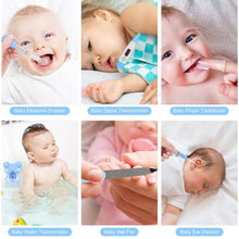 Baby grooming set with droppers, thermometer, finger toothbrush and brush tools