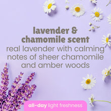 Lavender & chamomile scent graphic for calming baby lotion