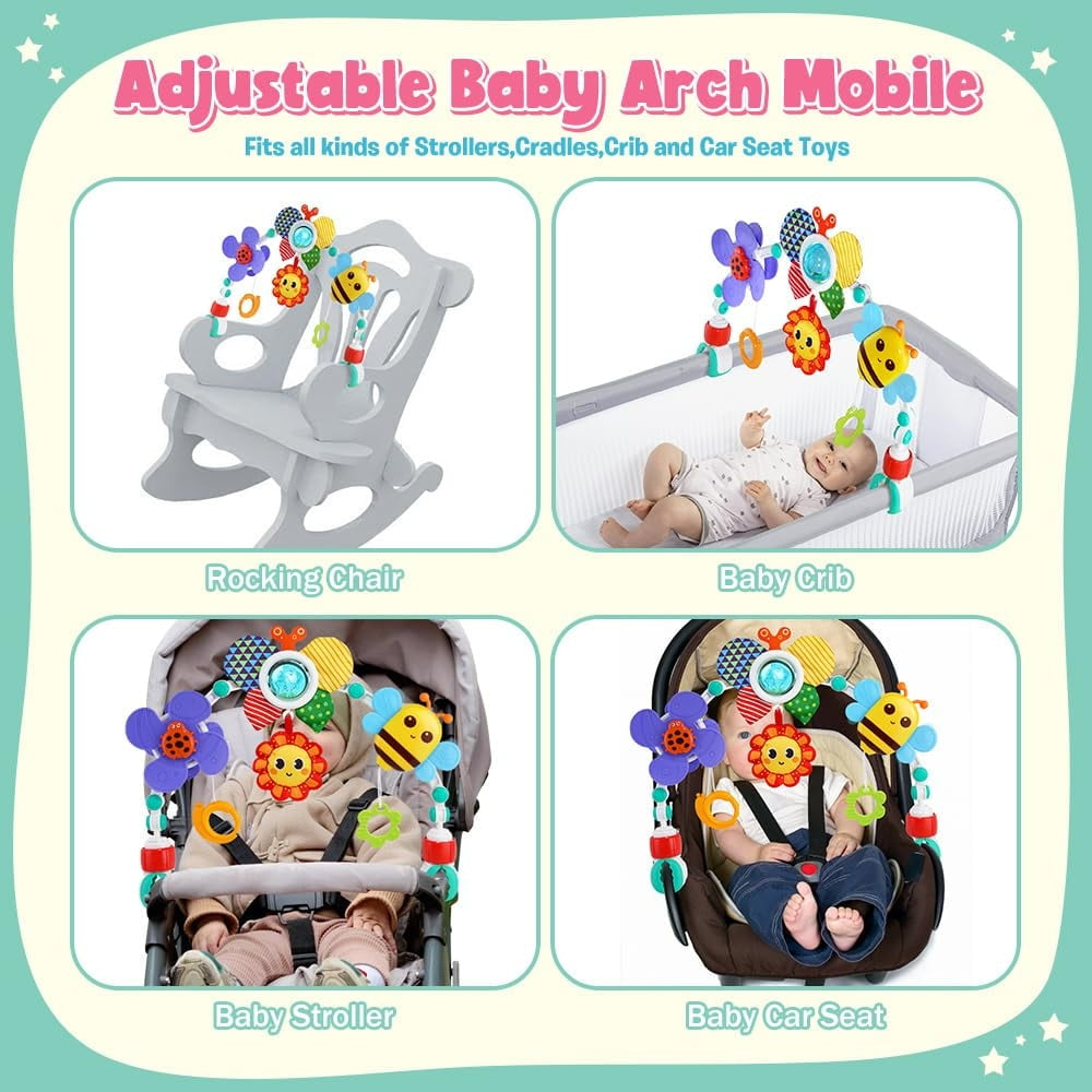 Baby Mobile Toys with Sensory Play, Activity Baby Stroller Arch Toys, Adjustable Crib Mobile for Bassinet, Travel Car Seat Toys for Toddler Boy Girl Newborn 0-24 Months