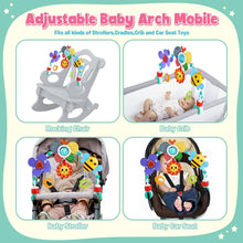 Adjustable baby arch mobile with colorful animal charms for stroller, crib, and car seat