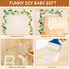 Wood baby shower crate closet with clear front panel and hanging baby clothes