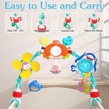 Adjustable baby activity arch with clips and hanging ocean-themed toys