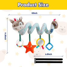 Baby stroller activity toy spiral with plush bunny, star rattle, and hanging square ring