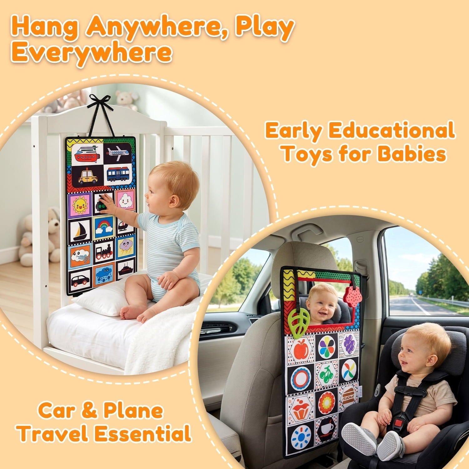 Baby Tummy Time Mirror Toys, Infant Toys Newborn Toys 0-6 Months, Black and White High Contrast Toys with Teethers for Babies 0 3 6 9 Months