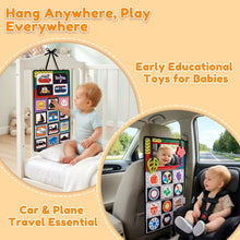 Foldable tummy time mirror toy hanging, with black-and-white pattern panels and red teether