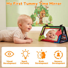 Baby Tummy Time Mirror Toys, Infant Toys Newborn Toys 0-6 Months, Black and White High Contrast Toys with Teethers for Babies 0 3 6 9 Months