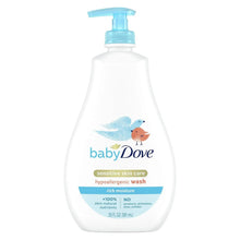 Baby Dove sensitive skin care wash bottle with blue pump and bird graphic