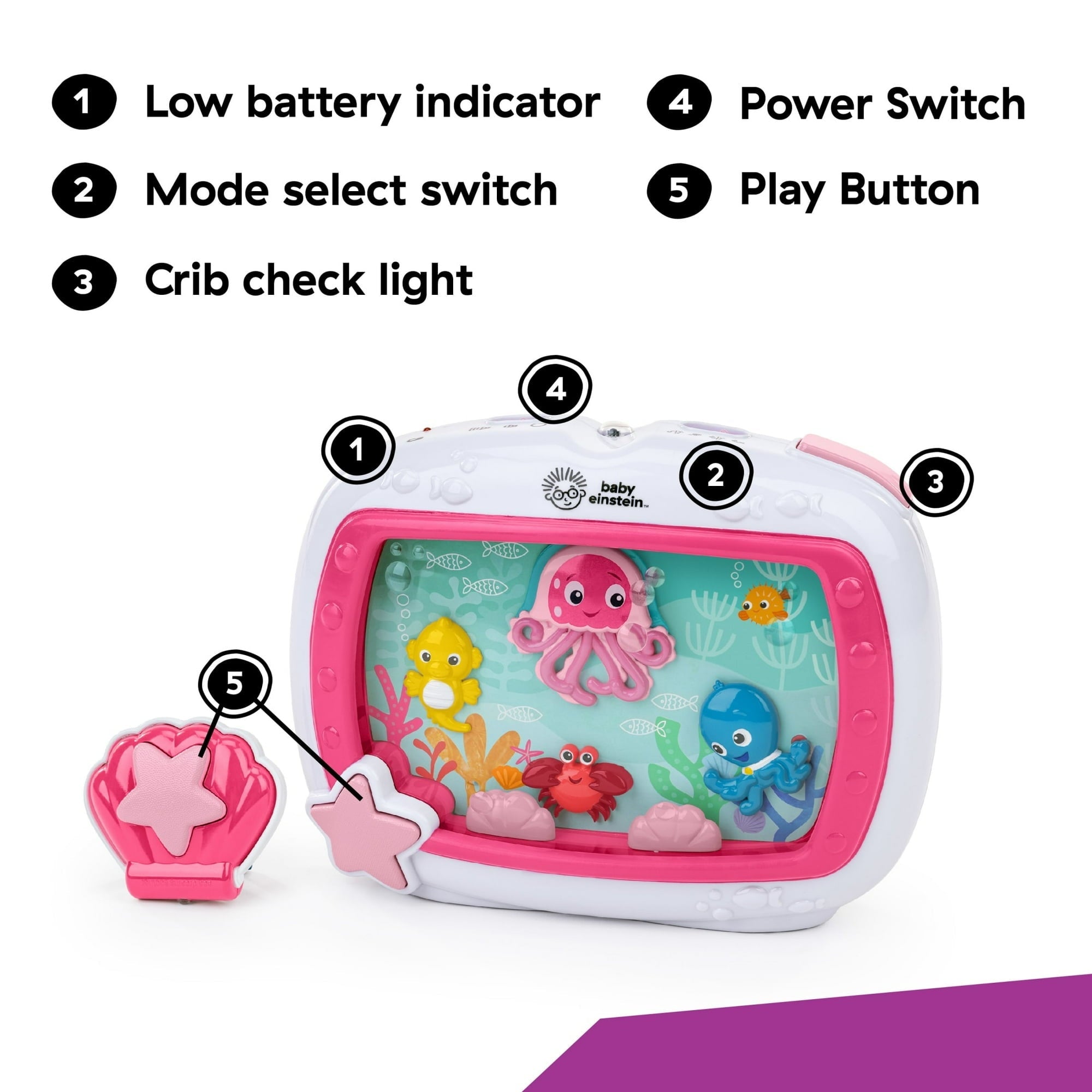 Baby Einstein Sea Dreams Soother Sleep Sound Machine with White Noise and Remote, Multicolor, for Infants and Kids, 0 Months+