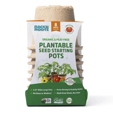 Stack of 8-pack plantable seed starting pots product box