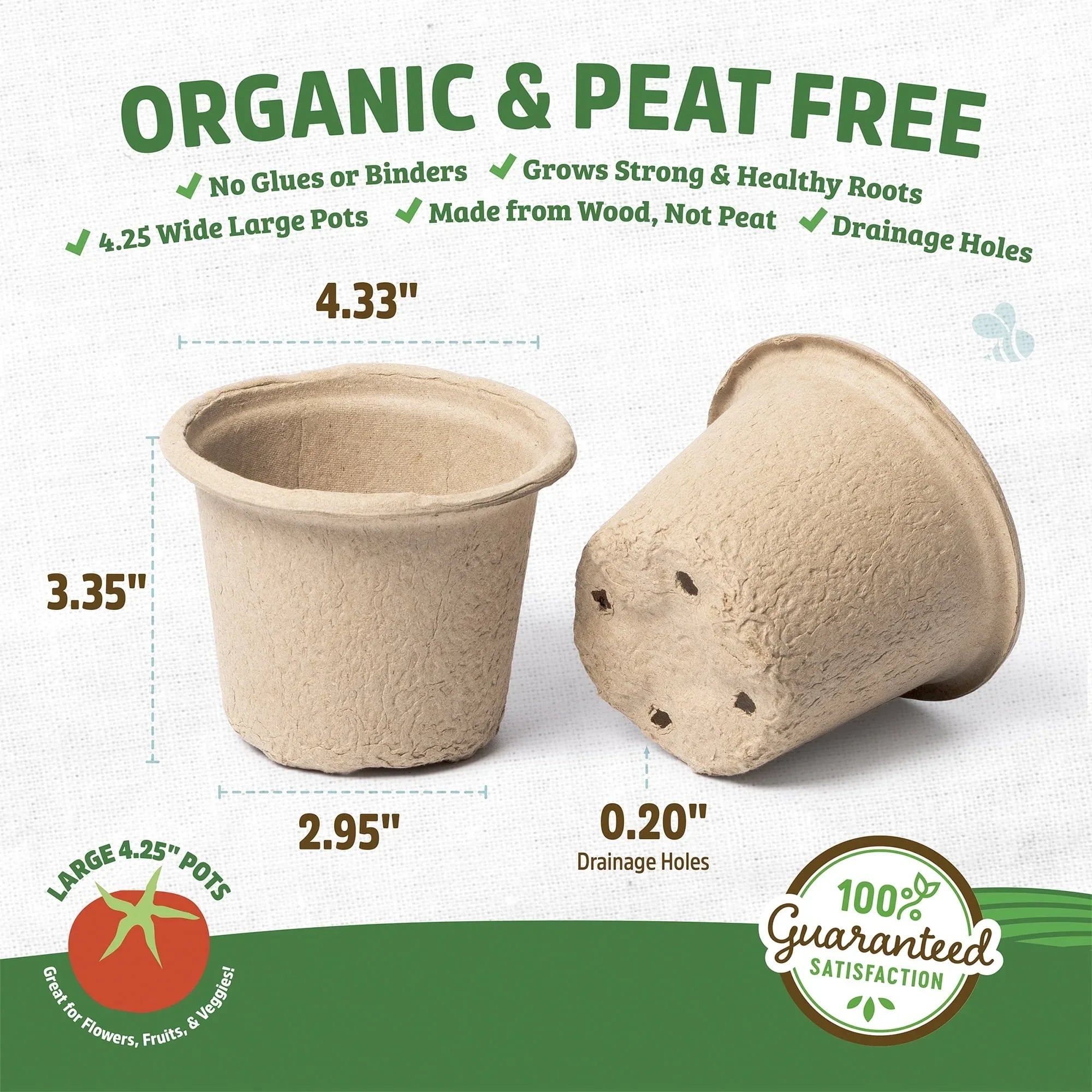 Back to the Roots 4.25" Organic Biodegradable Seed Starting Pots, Plantable Fiber (8 Pack)