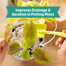 Hands using a scoop in a potting mix with yellow label, showing improved drainage