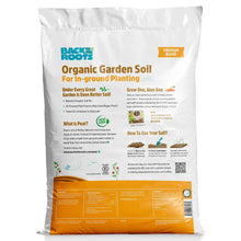 Back label of organic garden soil bag with planting instructions and ingredients