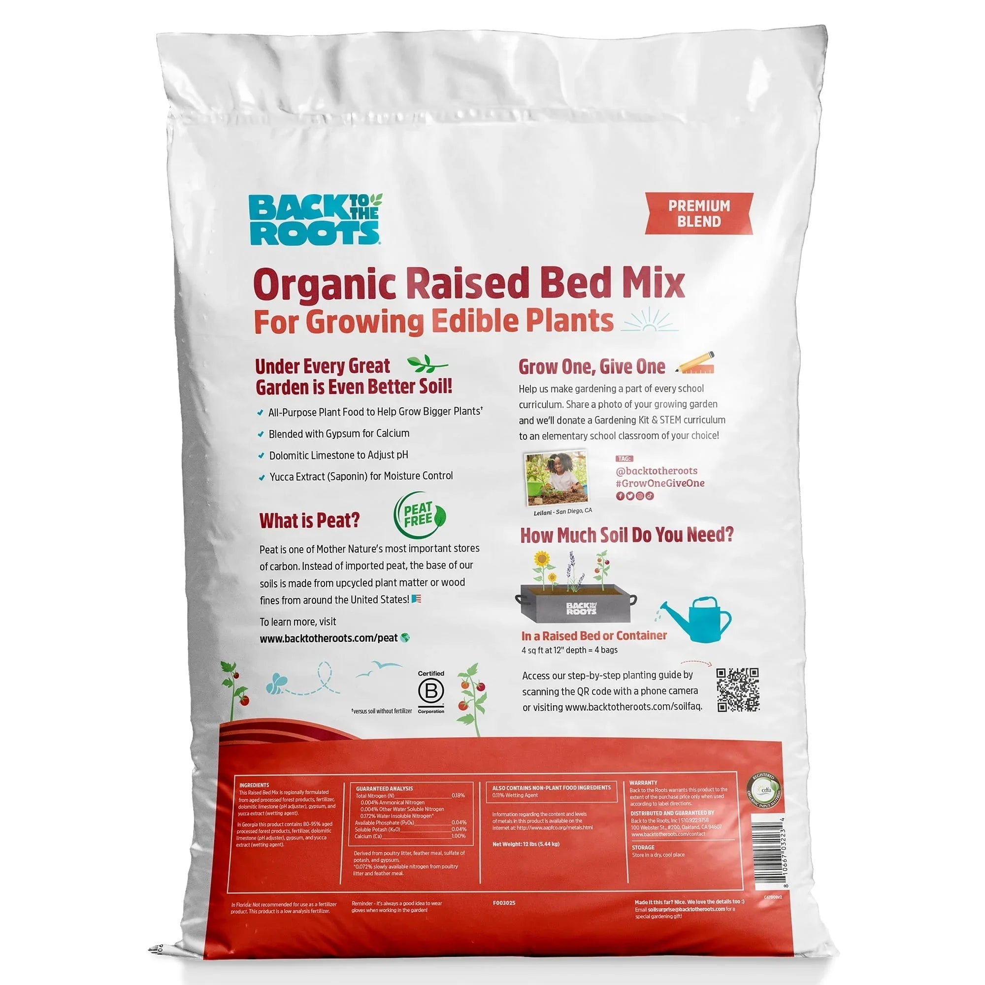 Back to the Roots Organic Raised Bed Soil Mix Premium Blend, 1 cu ft