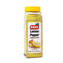 Lemon pepper seasoning bottle with yellow cap and fine yellow spice granules, 24 oz