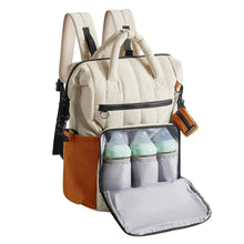 Diaper bag front organizer, cream with black zipper and insulated bottle pockets