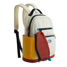 Kids backpack from the set, cream with black trim and red front pocket