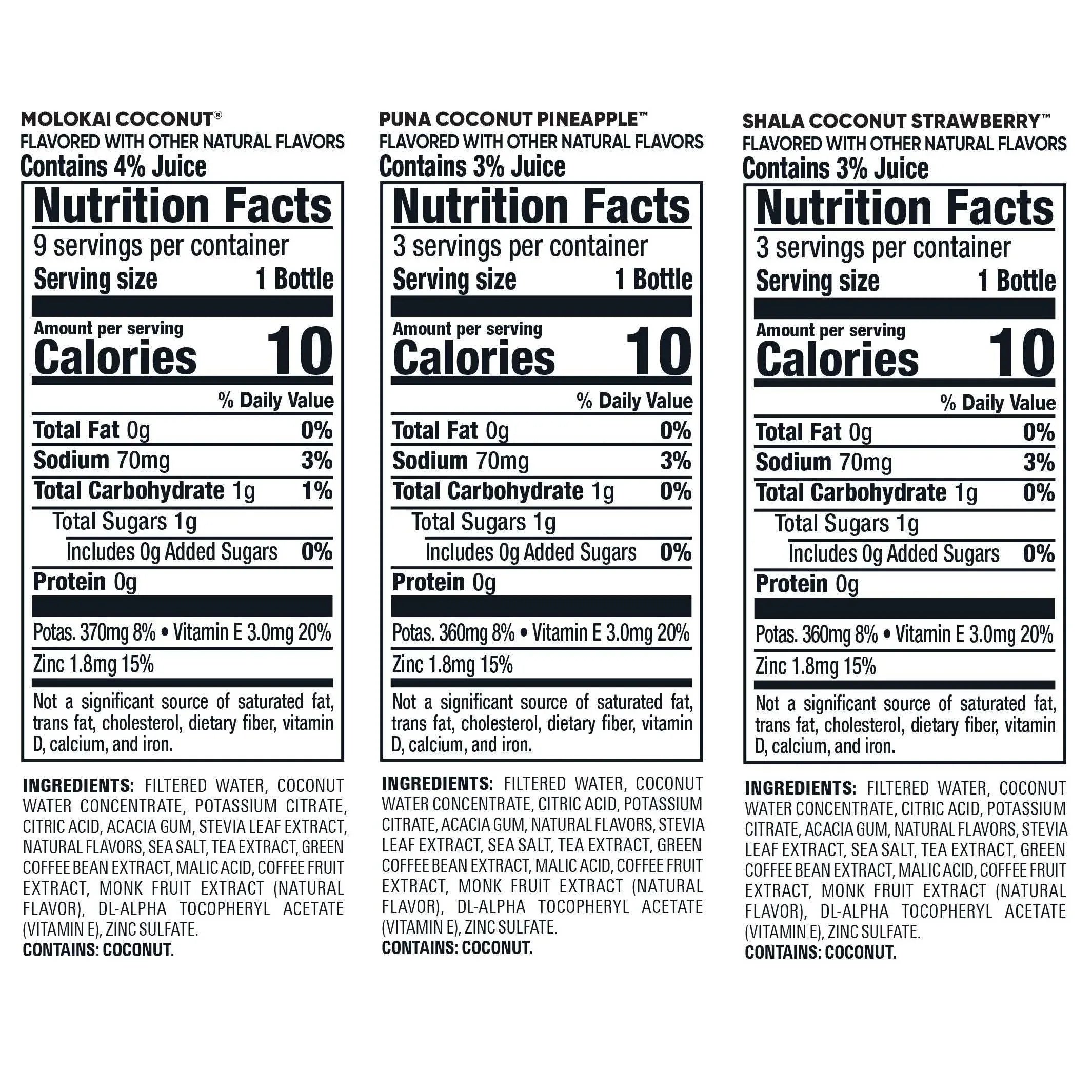 Bai Antioxidant Beverage, Coconut Variety Pack, 18 fl oz, 15-count - USA MEGA SHOP