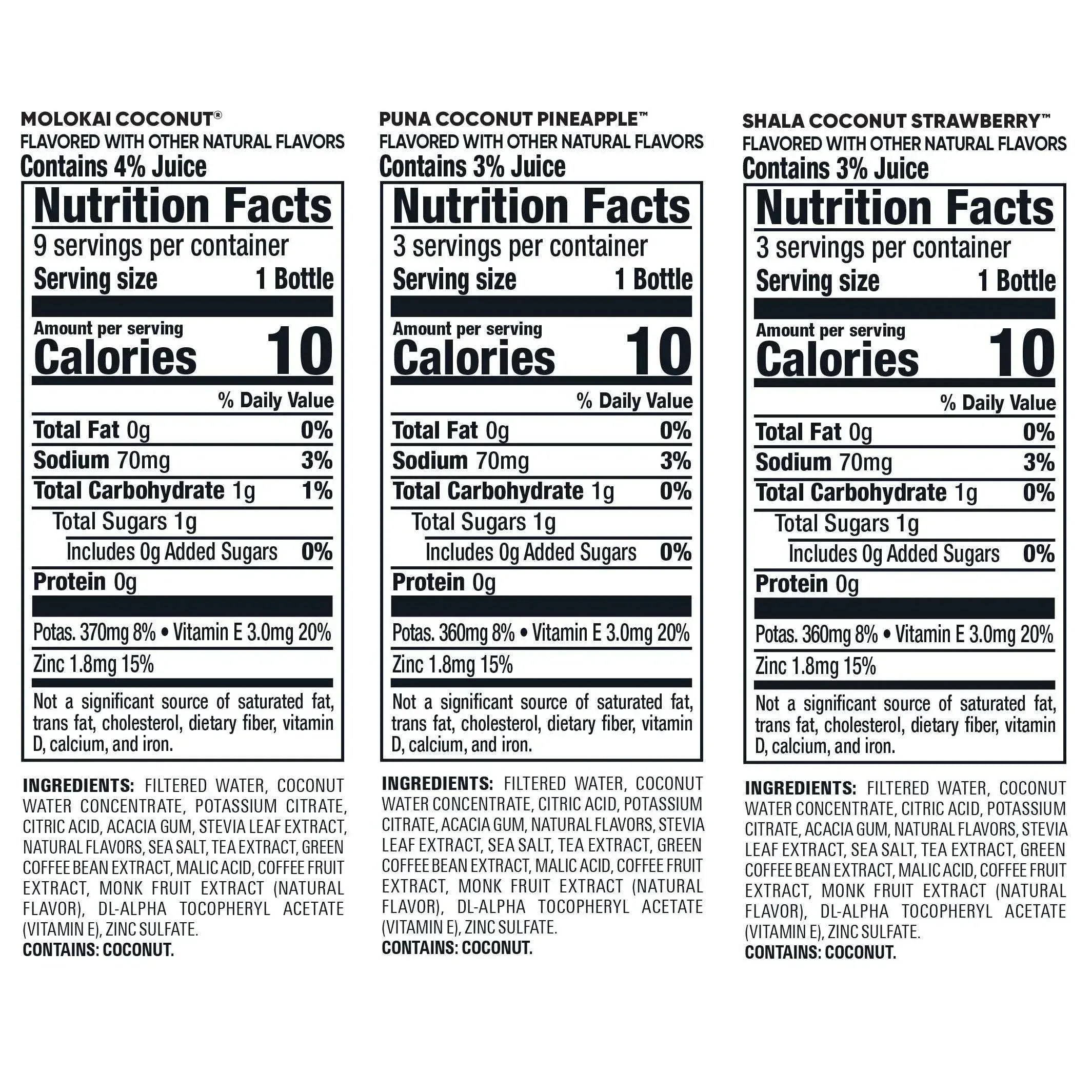 Bai Antioxidant Beverage, Coconut Variety Pack, 18 fl oz, 15-count