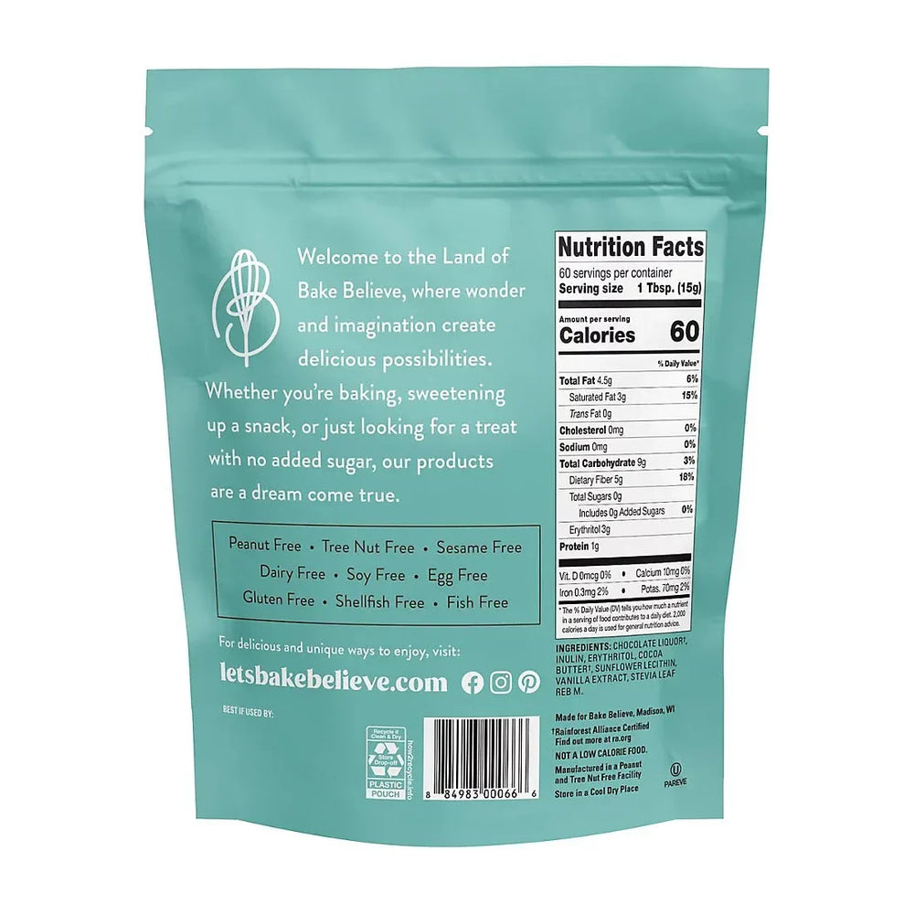Bake Believe Dark Chocolate Flavored No Sugar Added Baking Chips, Resealable Bag, 32 oz. - USA MEGA SHOP