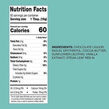Nutrition facts panel for dark chocolate baking chips, 60 servings per container