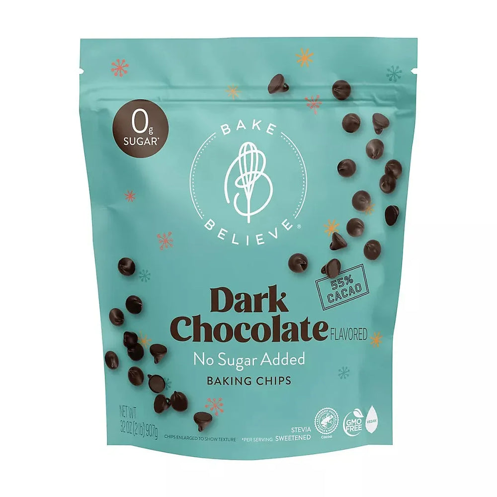 Bake Believe Dark Chocolate Flavored No Sugar Added Baking Chips, Resealable Bag, 32 oz. - USA MEGA SHOP