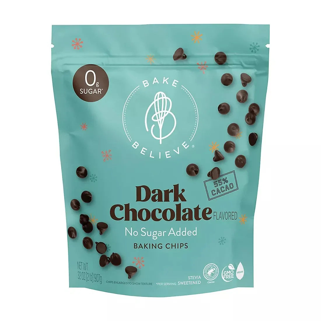 Bake Believe Dark Chocolate Flavored No Sugar Added Baking Chips, Resealable Bag, 32 oz. - USA MEGA SHOP