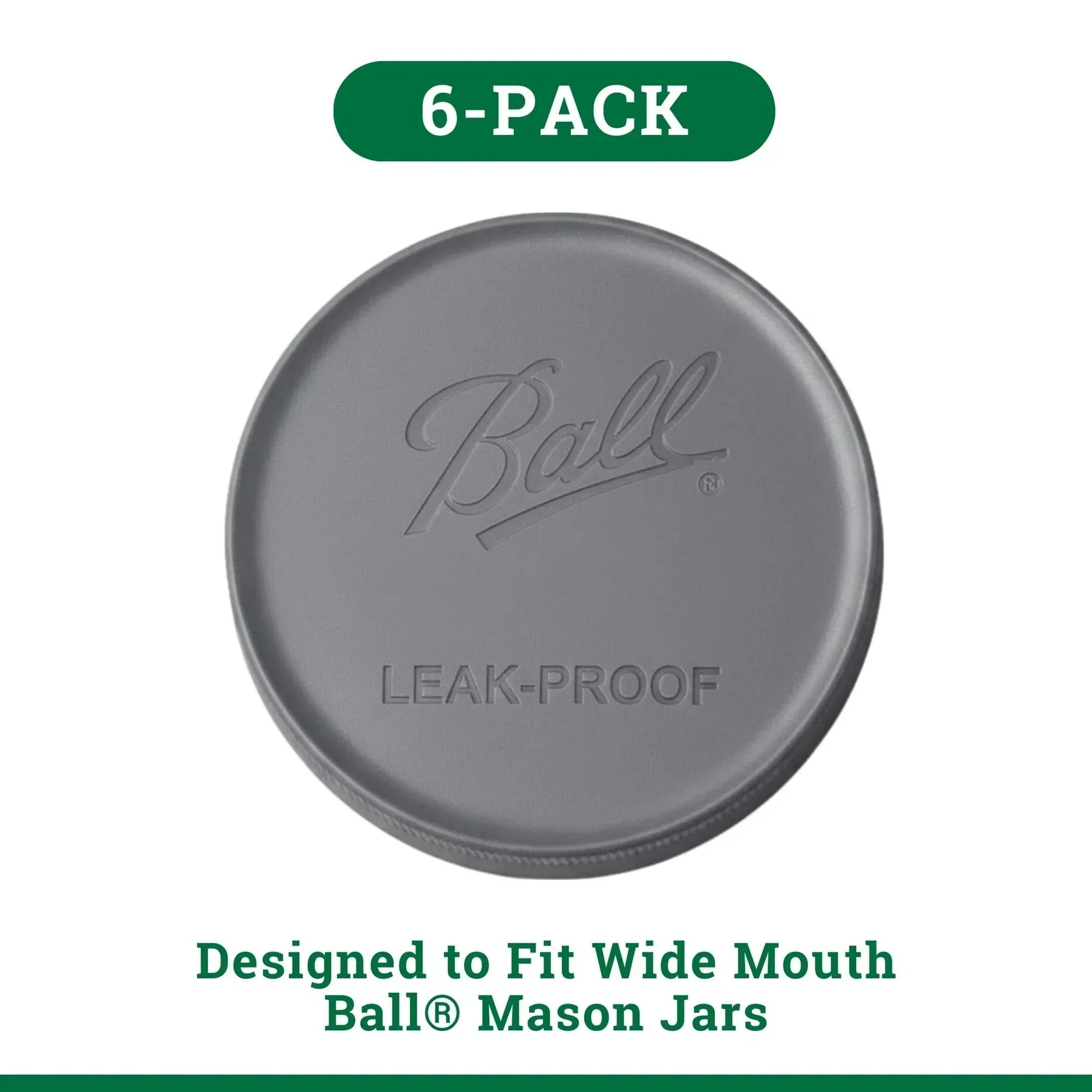 Ball 6-Pack Leakproof Plastic Mason Jar Lids - Wide Mouth, One-Piece Reusable Wide Mouth Canning Jar Lids for Meal Prep and Freezer Storage, Fits Ball Wide Mouth Mason Jars