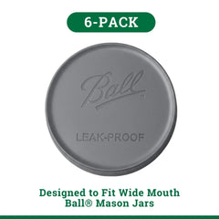 Ball 6-Pack Leakproof Plastic Mason Jar Lids - Wide Mouth, One-Piece Reusable Wide Mouth Canning Jar Lids for Meal Prep and Freezer Storage, Fits Ball Wide Mouth Mason Jars