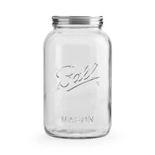 Ball mason jar with stainless steel lid, clear glass container with embossed logo