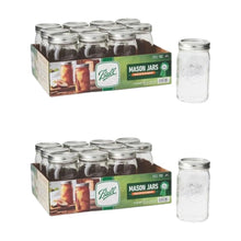 Pack of wide-mouth glass mason jars with lids and bands, shown in retail box
