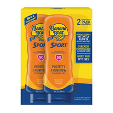 SPF 50 sport sunscreen lotion, 2-pack, orange squeeze bottles with logo