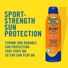 Sport Ultra sunscreen spray bottle, SPF 50, blue cap, orange bottle body