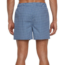 Men's woven boxer shorts, blue grid/check pattern, back view